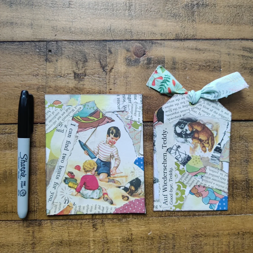 Handmade Junk Journal Tags Set - 7pc Vintage Ephemera Childrens Books